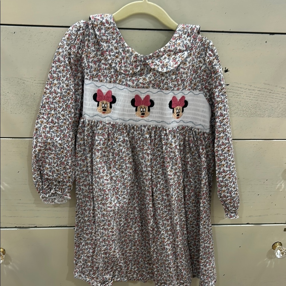 Floral Kids Dress with Minnie Mouse Design